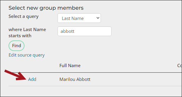 Selecting "add" next to a member's name