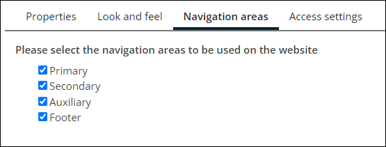 Viewing the Navigation areas tab