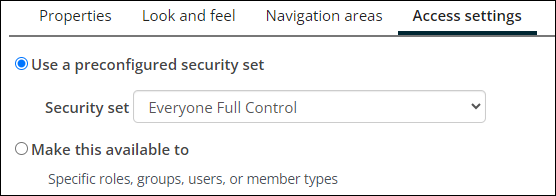 Viewing the Access settings tab