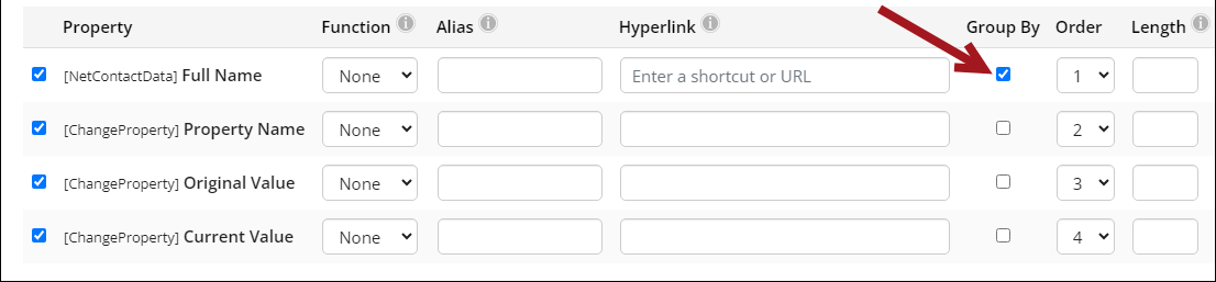 Grouping changes for each contact