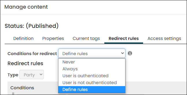 Choosing Conditions for redirect