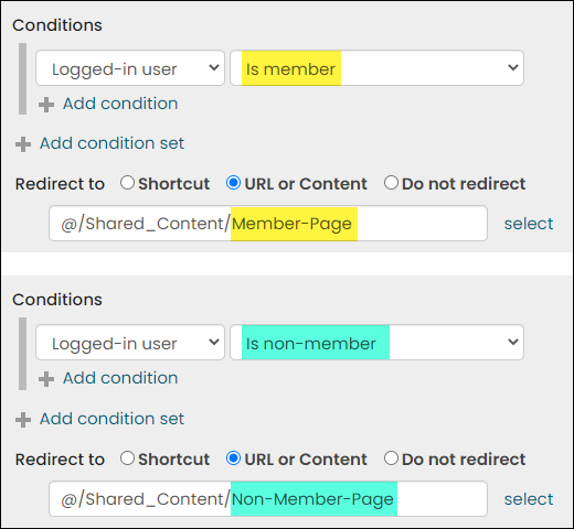 Redirect a user to a specific page based on whether or not they are a member