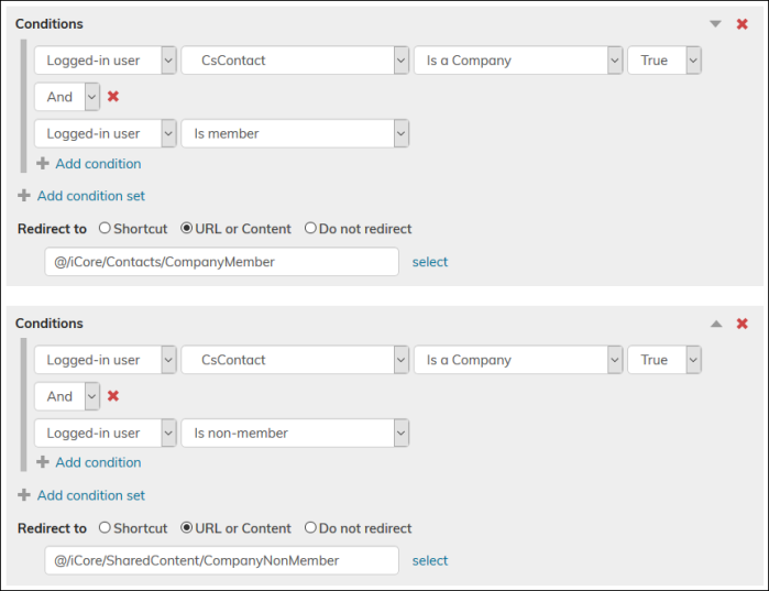 Redirecting a company based on whether the user is a member