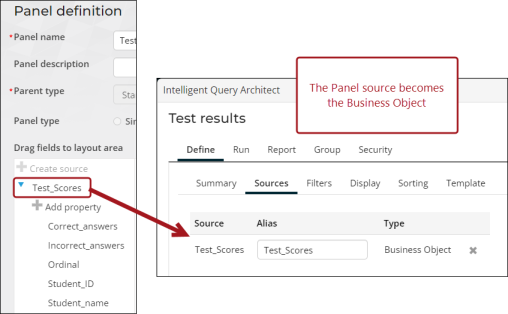 A custom panel source used as the Business Object in IQA