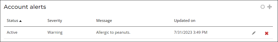 Viewing an Account Alerts panel example