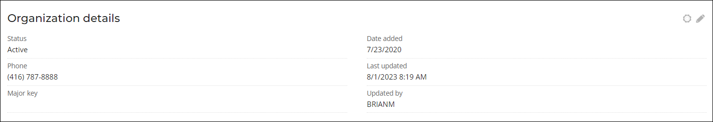 Viewing an Organization panel example