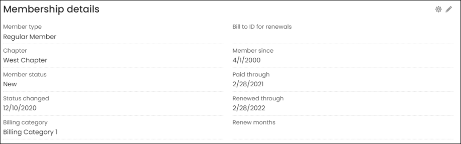 Viewing the Membership details panel