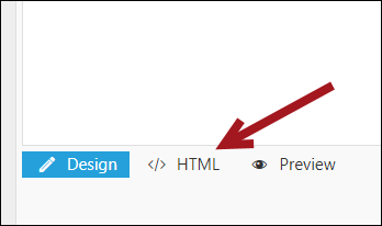 The HTML tab appears below the design preview on the Body tab of a communication.