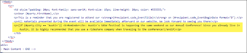 HTML for an email template which includes the HTML from step four.