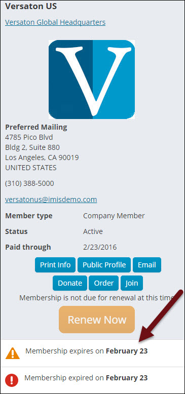 Viewing Staff Organization Account Page alert examples