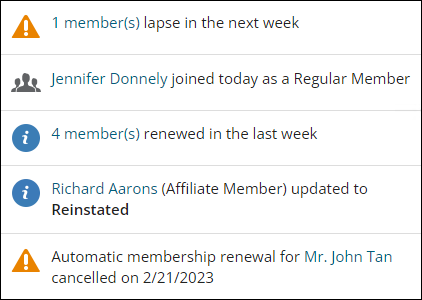 Viewing Membership Dashboard alert examples