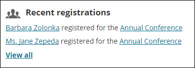 Viewing a Staff Recent Event Registrations alert example