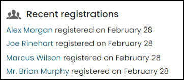 Viewing a Specific Event Recent Registrations alert example