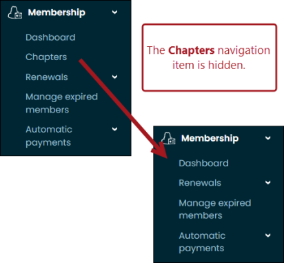 Viewing a navigation menu with the Chapters navigation item hidden