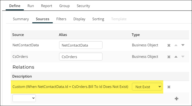 Viewing the NetContactData.ID NOT EXISTS CsOrders.Bill To ID join