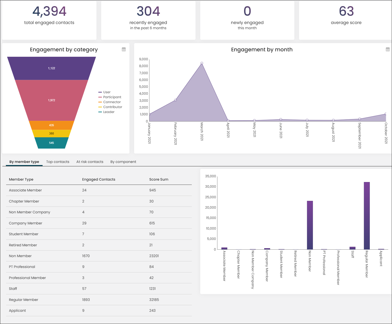 Viewing an Engagement dashboard example