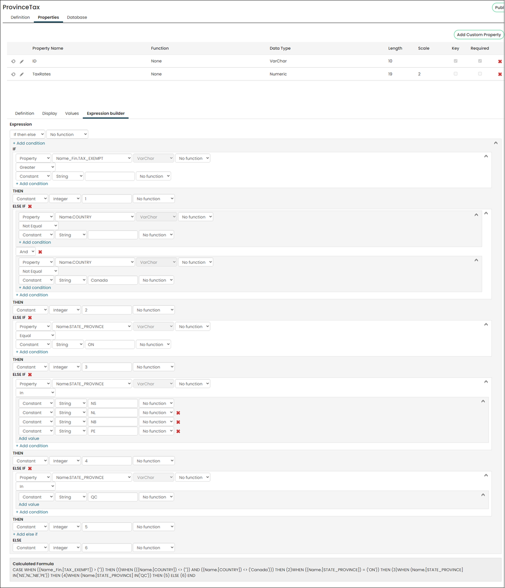 Viewing the Expression builder example