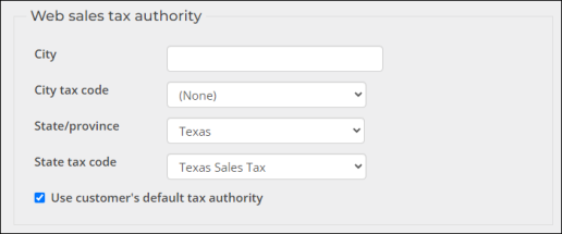 Enabling Use customer's default tax authority under Web sales tax authority