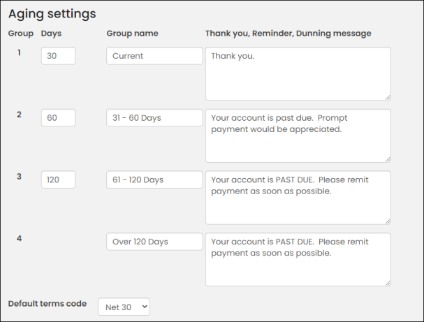 Viewing aging settings