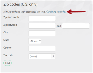 Clicking Configure tax codes