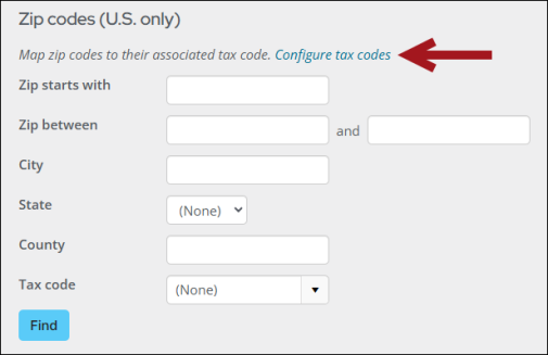 Clicking Configure tax codes