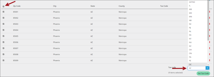 Selecting zip codes in bulk