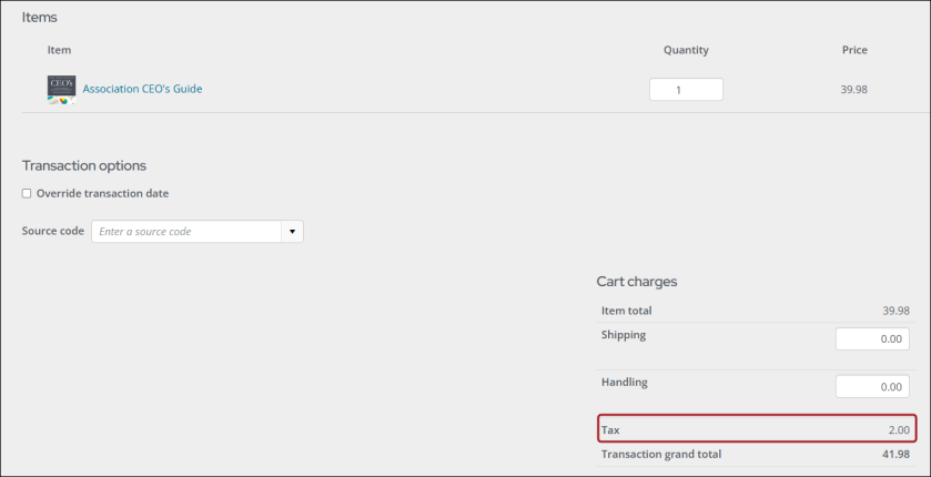 Viewing the tax amount under Cart charges