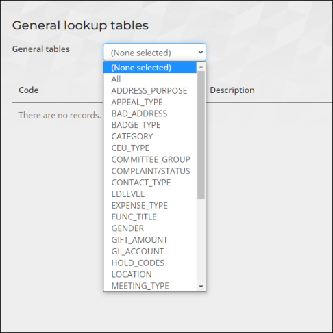 Selecting an existing general table