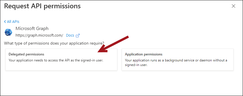 Clicking Delegated permissions