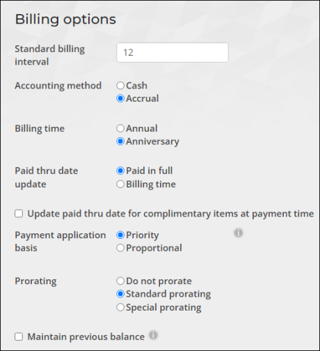 Viewing Billing options