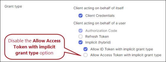 Disable the Allow Access Token with implicit grant type option