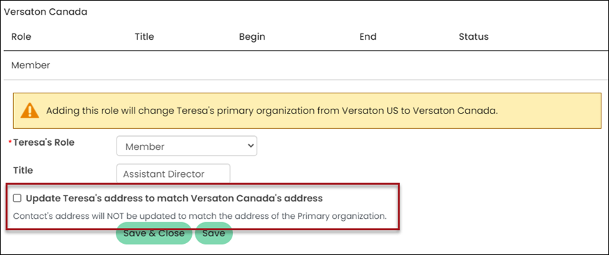 Deselecting the "Update address to match company's address" checkbox