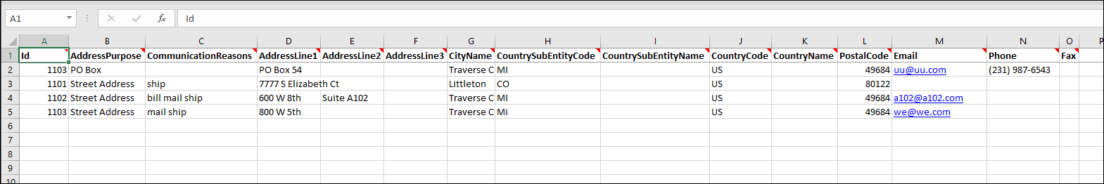 Updating a physical address in the workbook